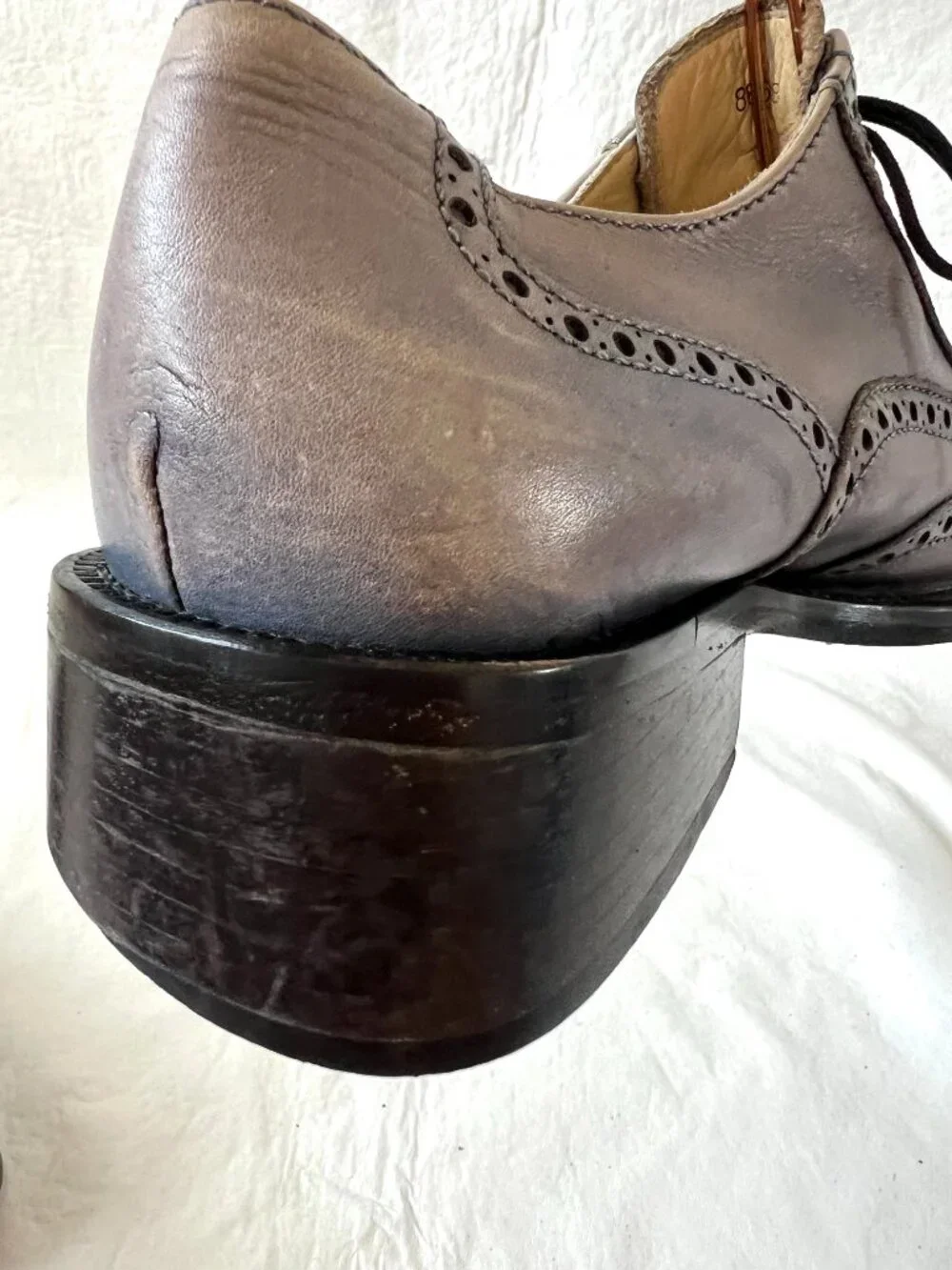 Wingtip shoes blue beige leather square toe mens EU 43 chunky brogues unique